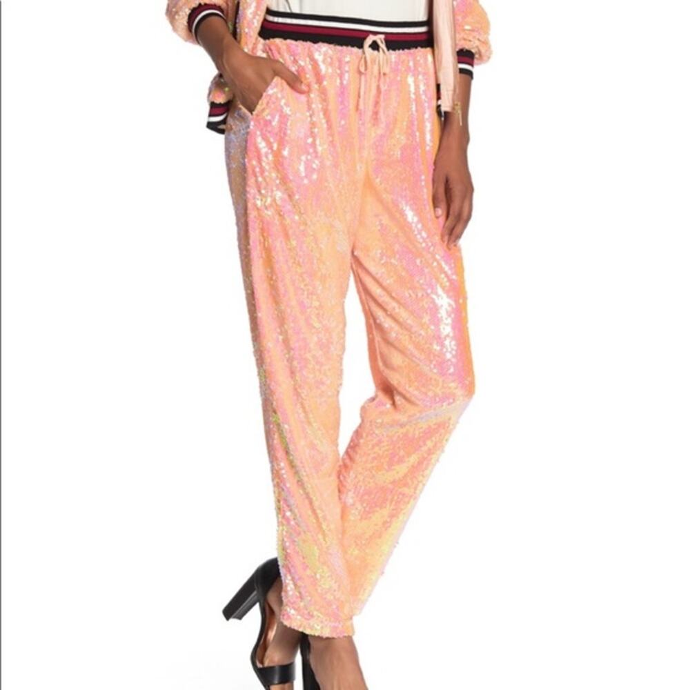Hale Bob Iridescent Sequin Pull-On Ankle Pants Women's XS Blush Pink NWOT